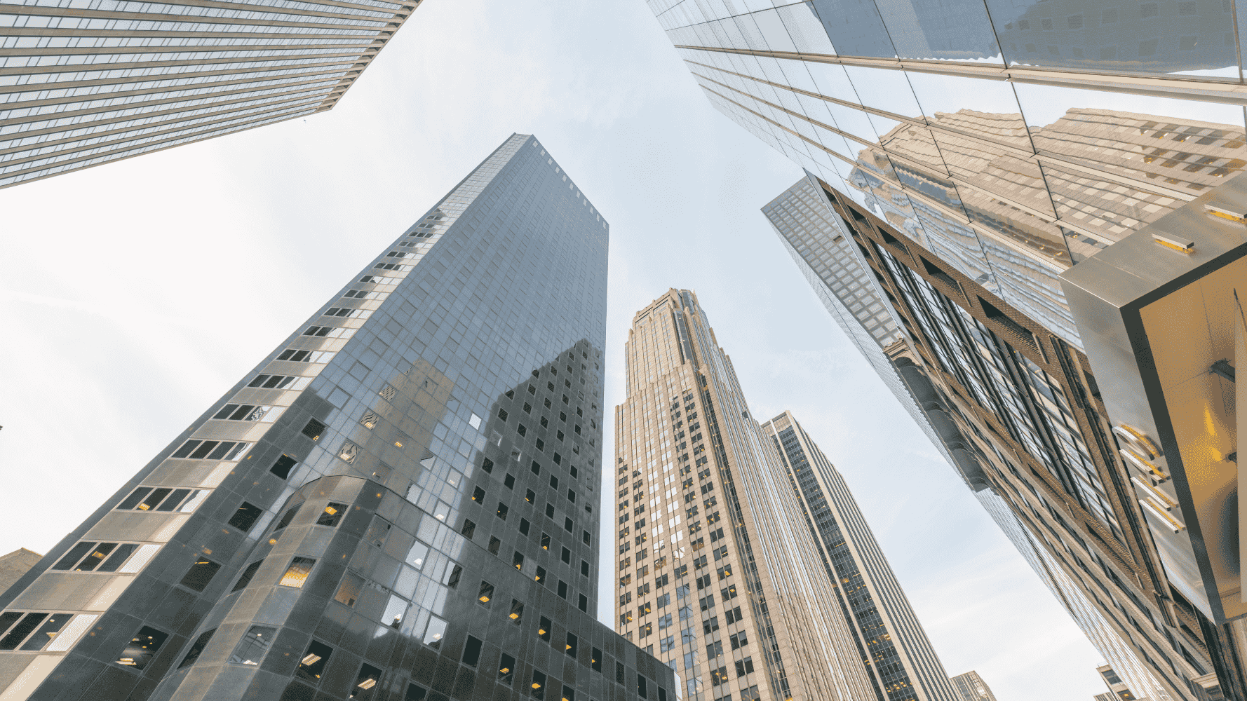 Image of New York skyscrapers from down below