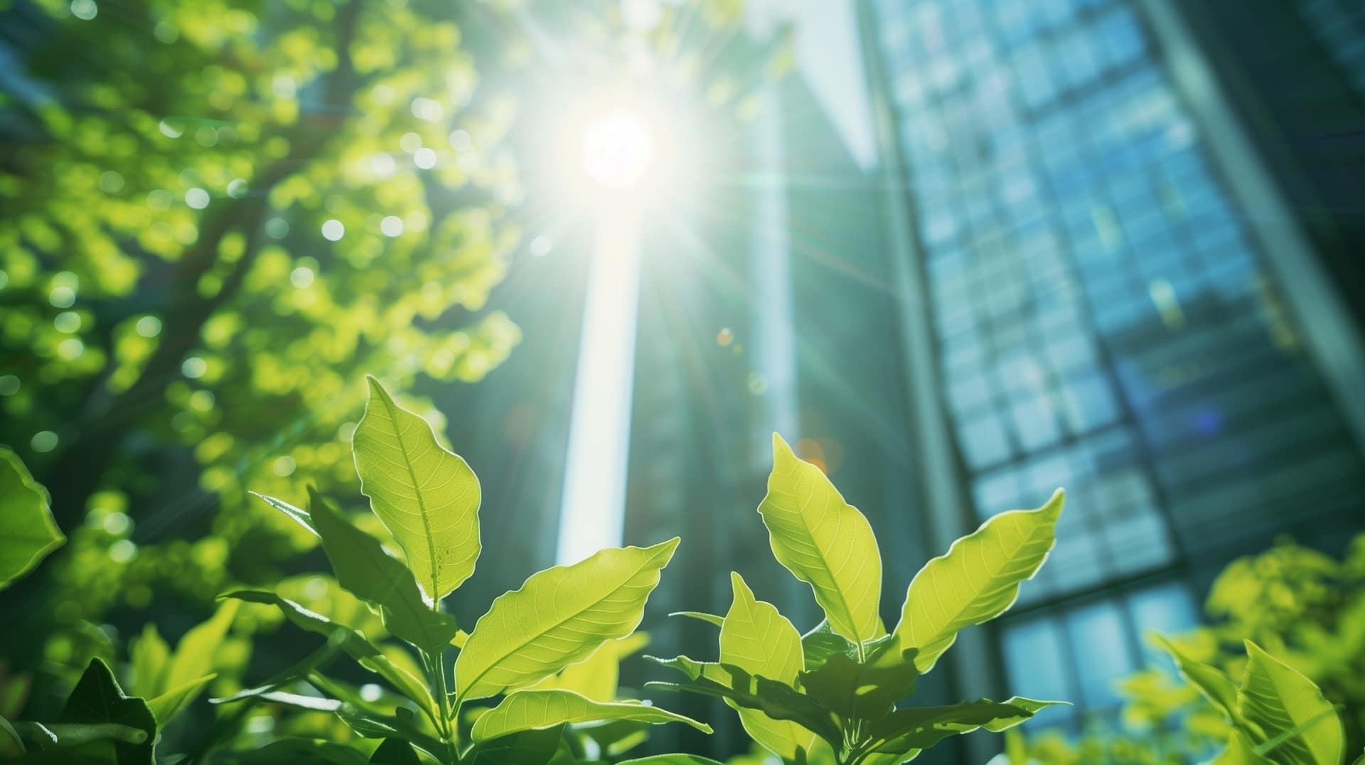 Green plants with office buildings in background Green plants with office buildings in background