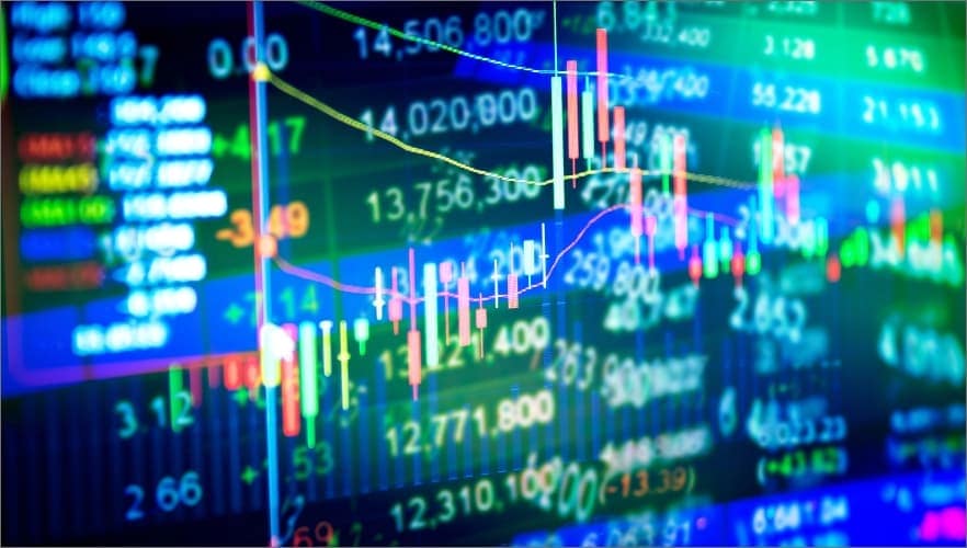 Numbers on stock board representing public equities Numbers on stock board representing public equities