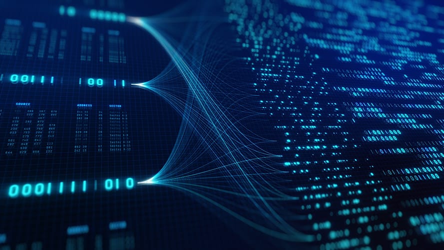 Abstract digital data visualization with binary code and network connections in blue and cyan tones Abstract digital data visualization with binary code and network connections in blue and cyan tones