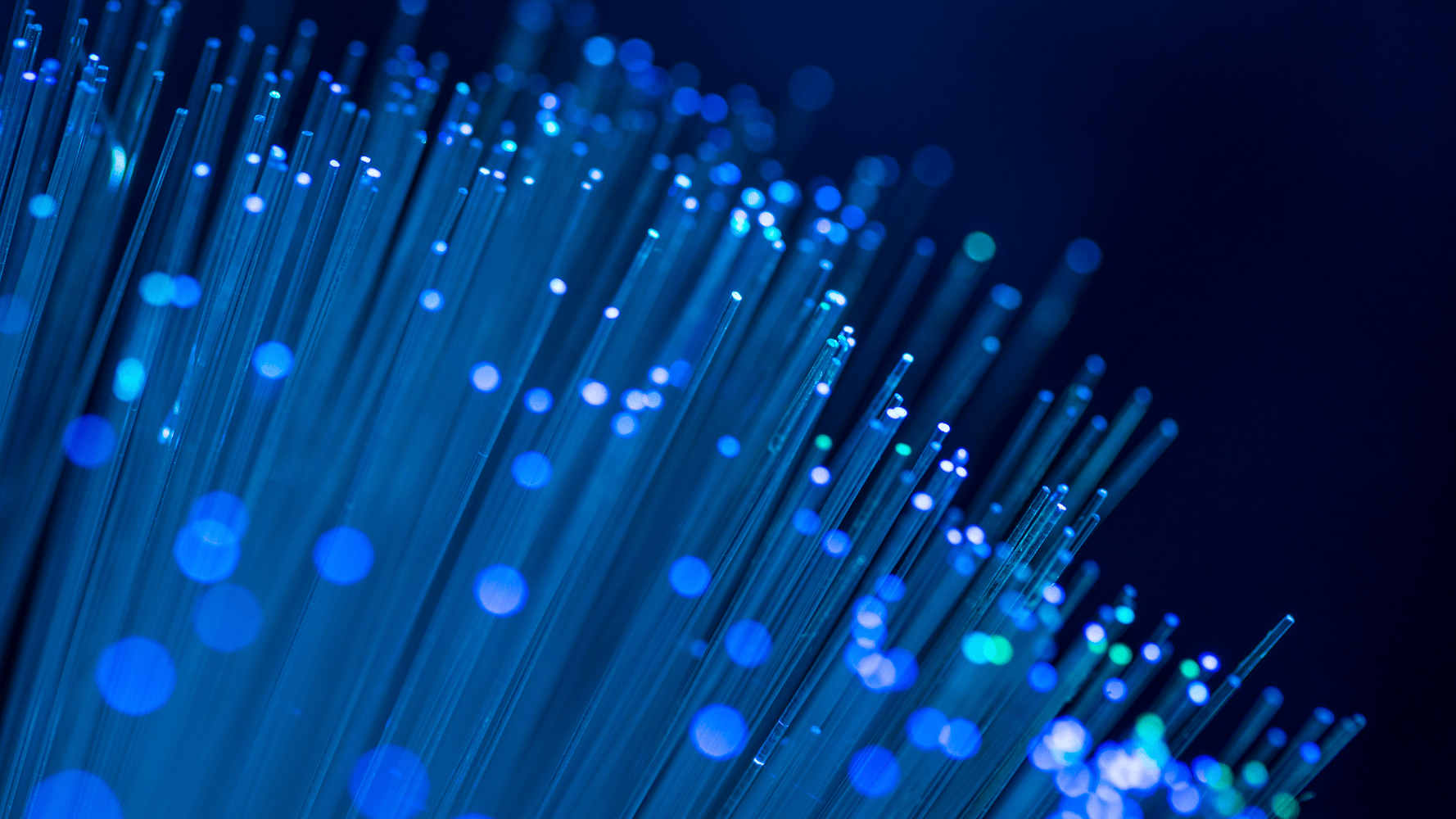 closeup of blue fibre-optic nodes on dark background