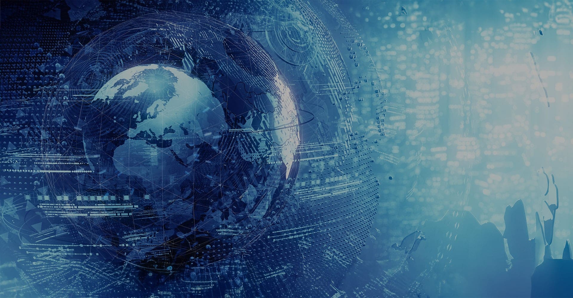 Image of planet earth from space with blue light radiating from it representing connectedness Image of planet earth from space with blue light radiating from it representing connectedness